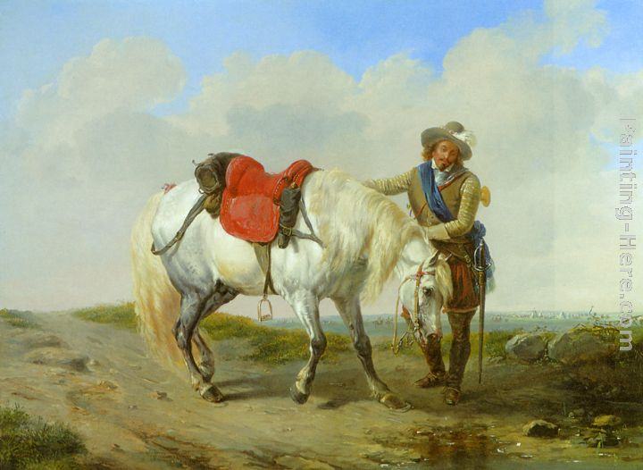 Eugene Verboeckhoven A Cavalier Watering his Mount